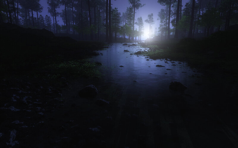 Stream in Dark Forest — Blue