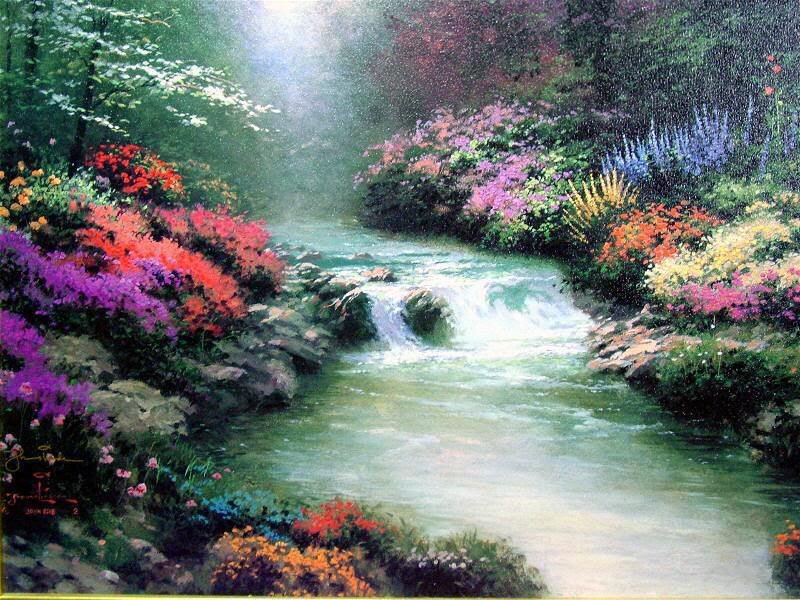 Stream in Flower Garden — Green