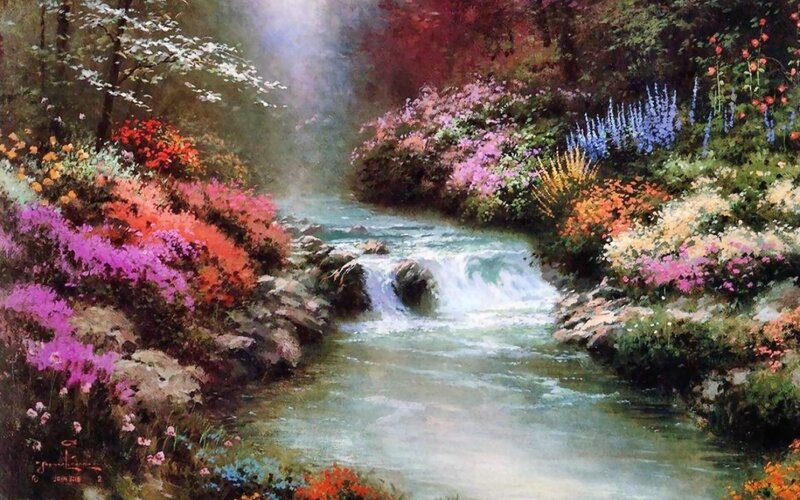 Stream in Flower Garden — Purple