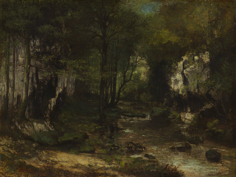 Stream in Forest Canyon — Green, Serene, Painting