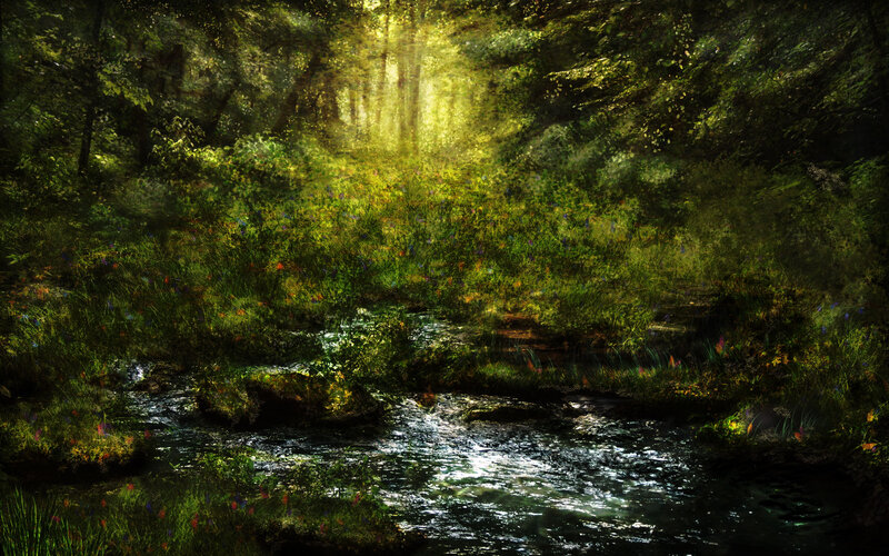 Stream in Forest Glade — Green