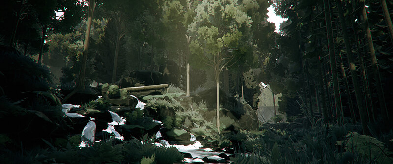 Stream in Forest — Green, Serene, Morning, 3d Render