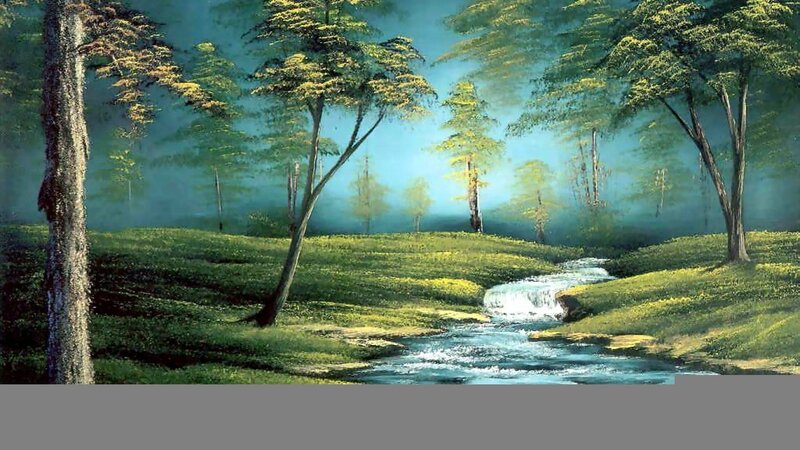 Stream in Forest — Green, Serene, Morning, Painting