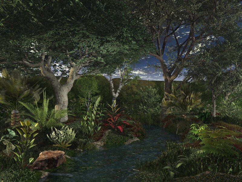 Stream in Forest — Green, Serene, Night