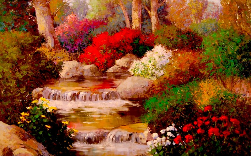 Stream in Garden — Red