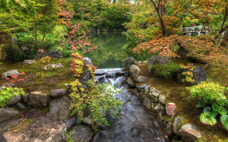 Stream in Japanese Garden — Green
