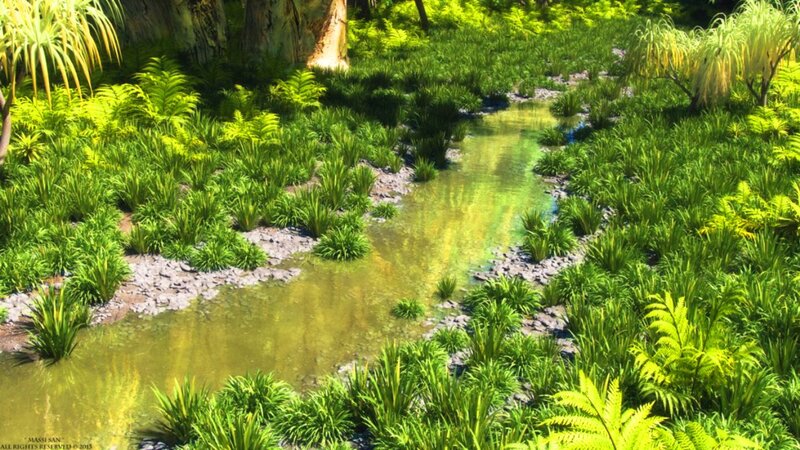 Stream in Lush Forest — Green
