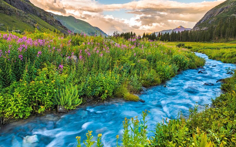 Stream in Mountain Valley — Blue