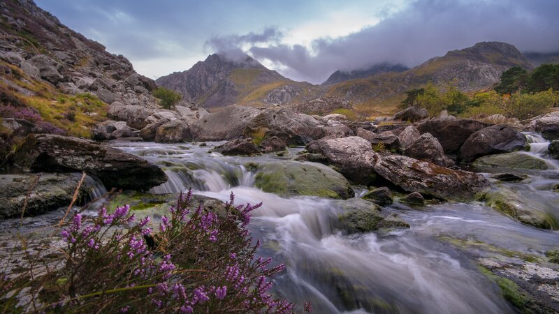 Stream in Mountain Valley — Green, Dramatic, Photograph, Mountains