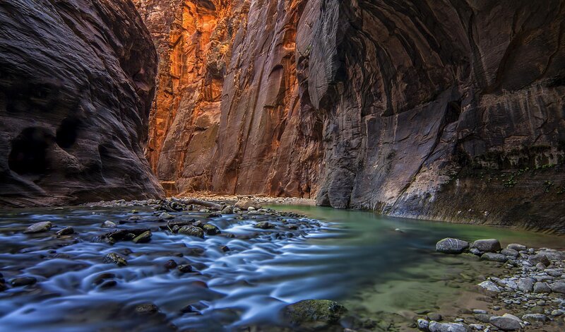 Stream in Narrow Canyon — Blue, Serene