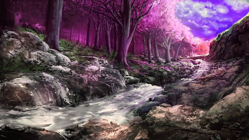 Stream in Purple Forest — Dreamy