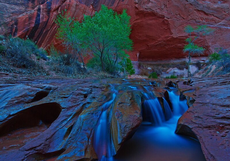 Stream in Red Canyon — Serene, Night