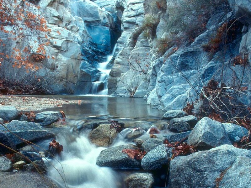 Stream in Rocky Canyon — Blue, Serene, Autumn, Photograph