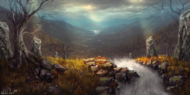 Stream in Rocky Valley — Brown