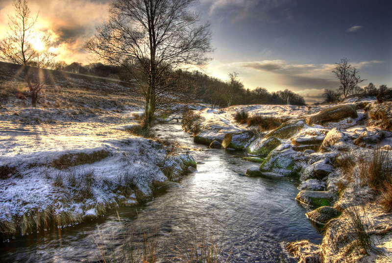 Stream in Snowy Landscape