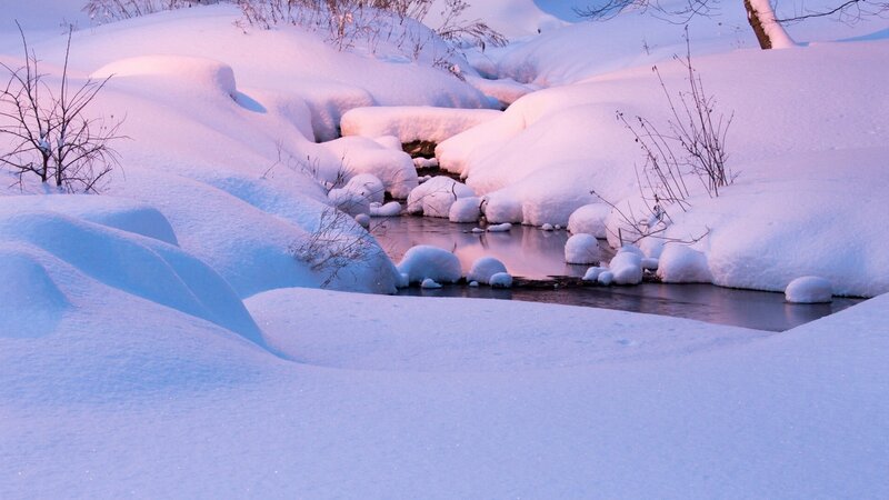 Stream in Snowy Landscape — White, Serene, Winter