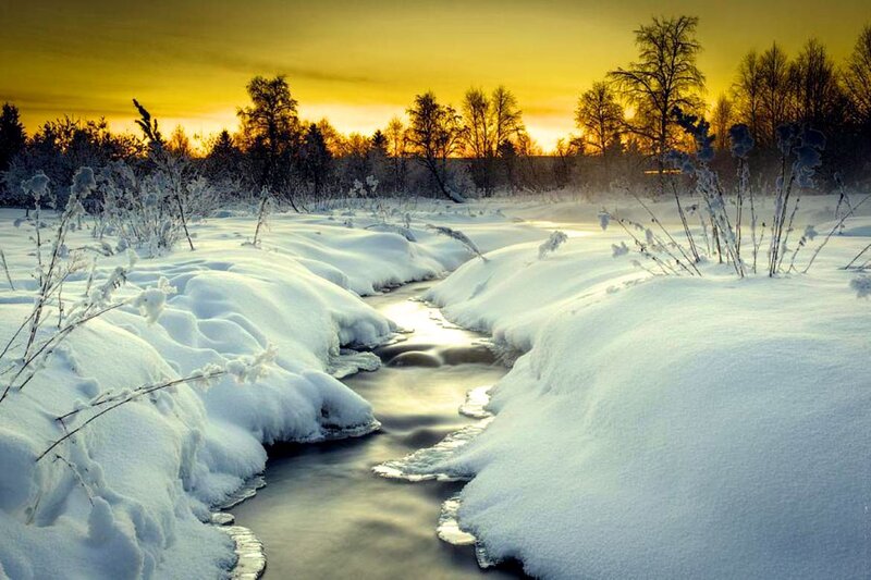Stream in Snowy Landscape — Yellow
