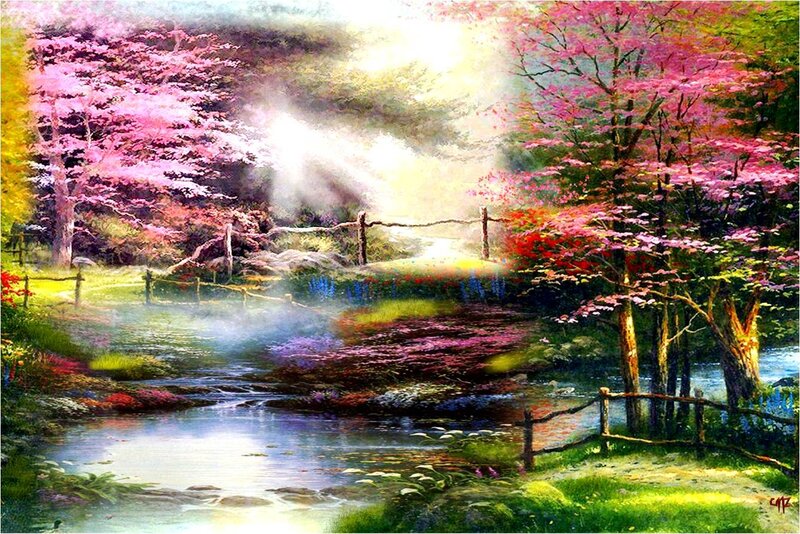 Stream in Spring Forest — Green