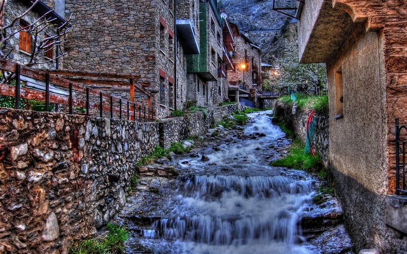 Stream in Stone Village — Gray
