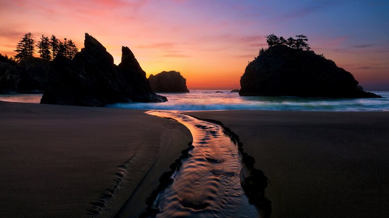Stream on Beach at Sunset — Orange