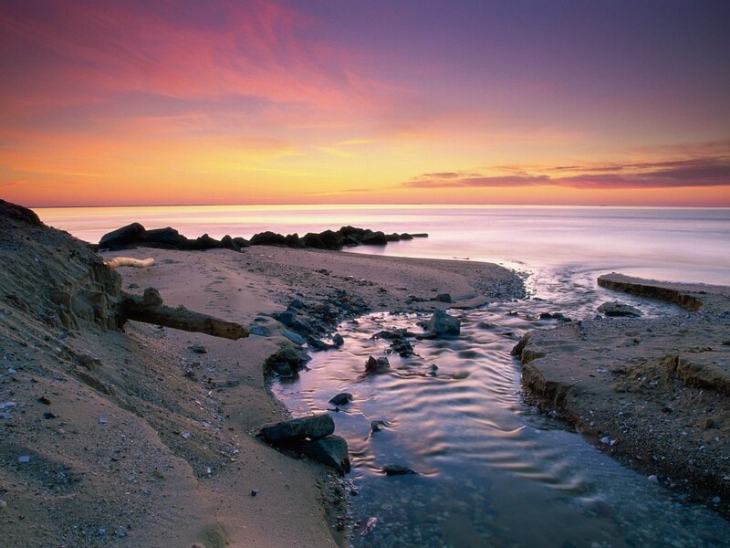 Stream on Beach at Sunset — Purple