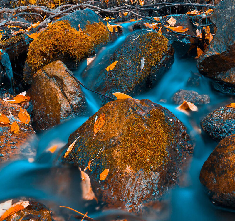 Stream over Mossy Rocks