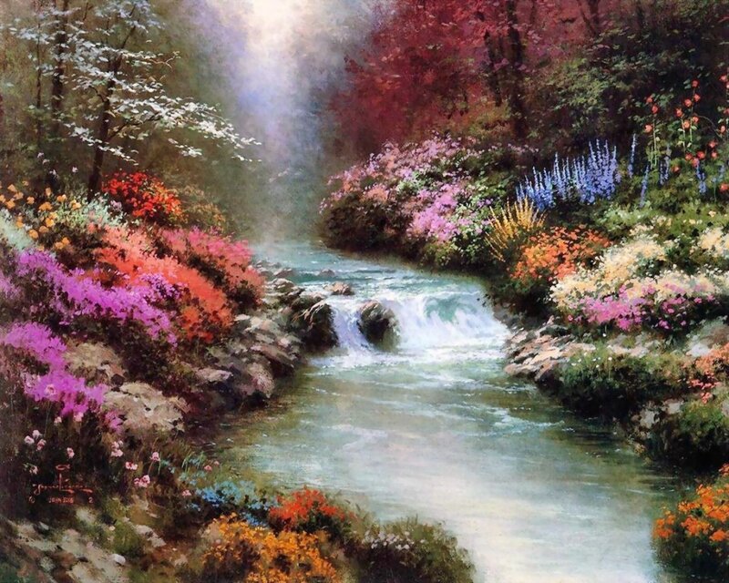 Stream through a flower garden
