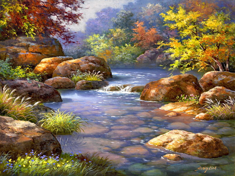 Stream Through Autumn Forest — Blue
