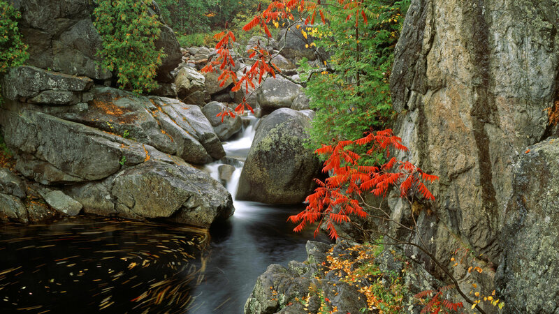 Stream Through Rocky Gorge — Red, Serene