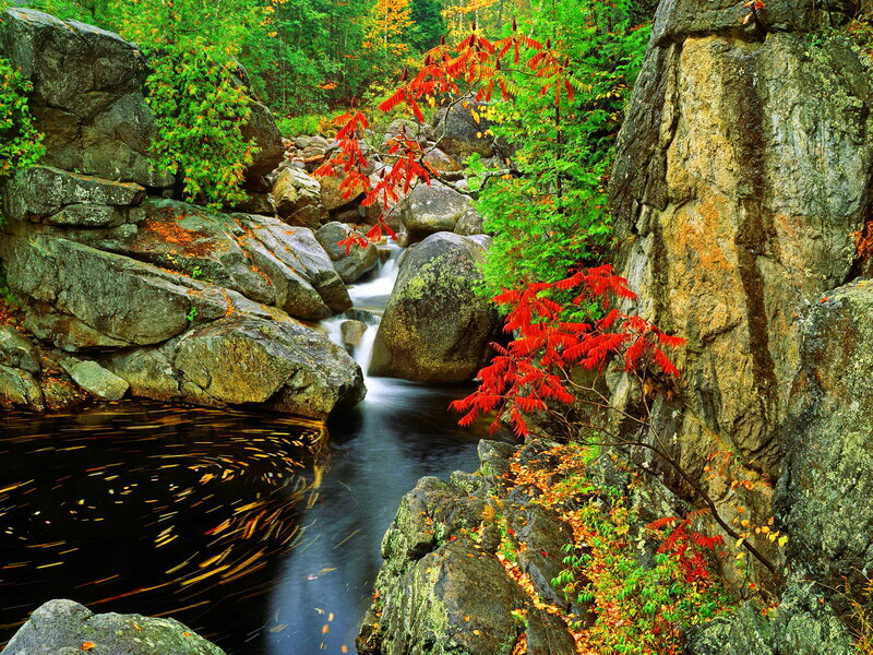 Stream Through Rocky Gorge — Red