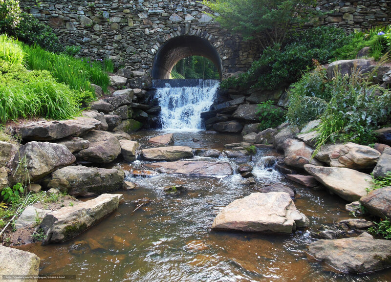 Stream under Stone Bridge — Green, Serene, Afternoon, Photograph, Waterfall