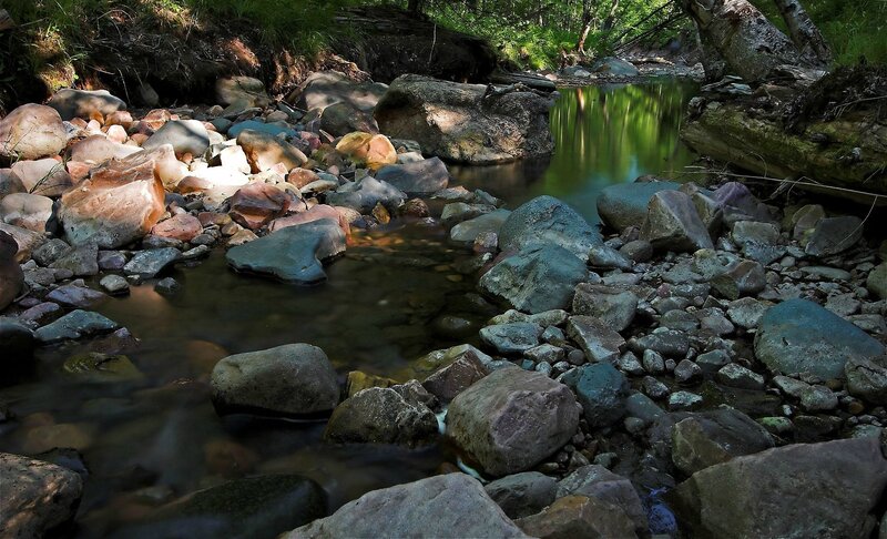 Stream with Rocks — Green, Serene, Afternoon, Photograph