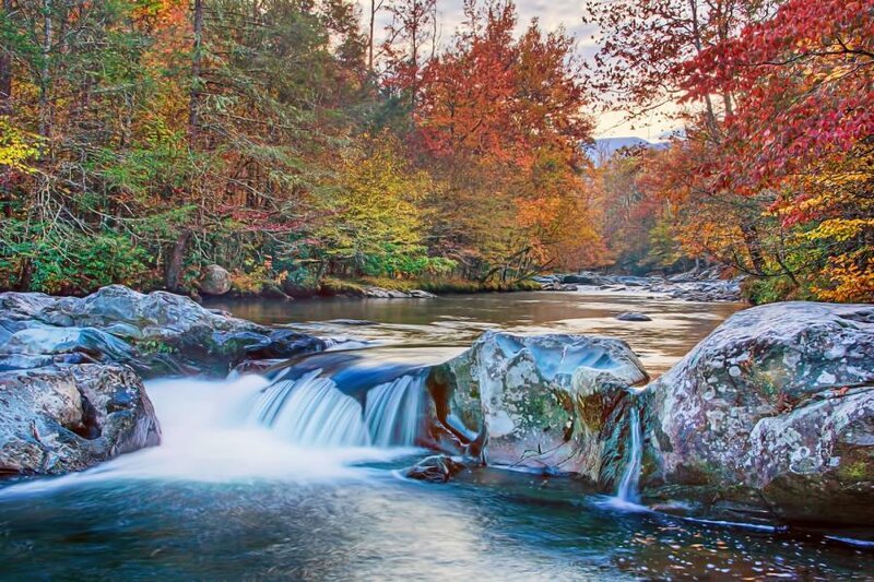 Stream with Small Waterfall — Blue