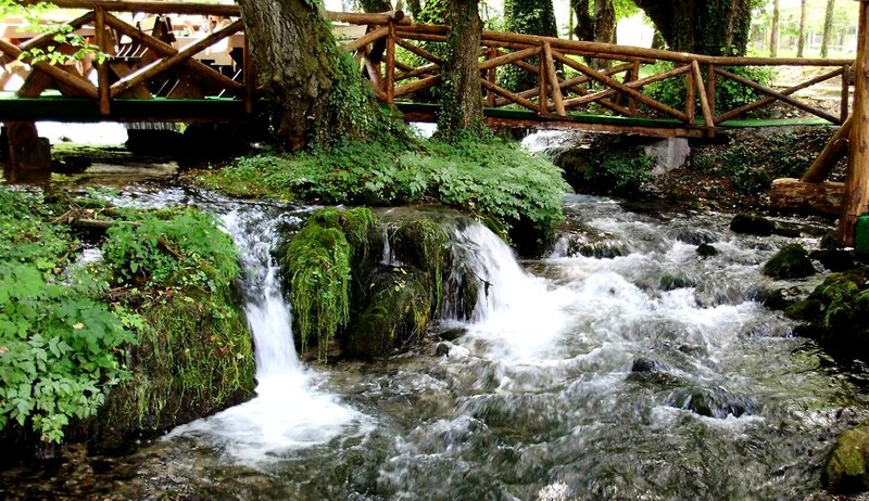 Stream with Small Waterfall — Green, Serene