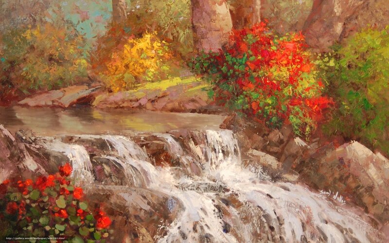 Stream with Small Waterfall — Red