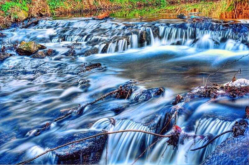 Stream with Small Waterfalls — Blue