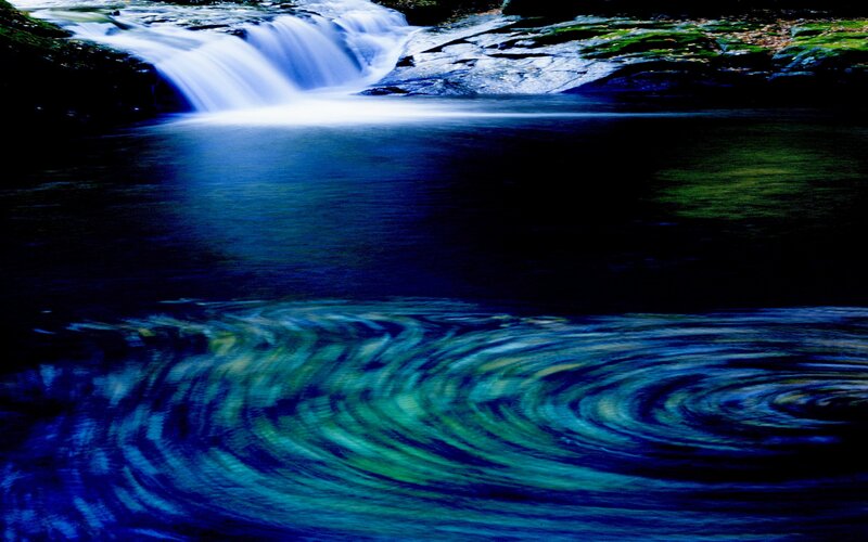 Stream with Waterfall — Blue, Serene