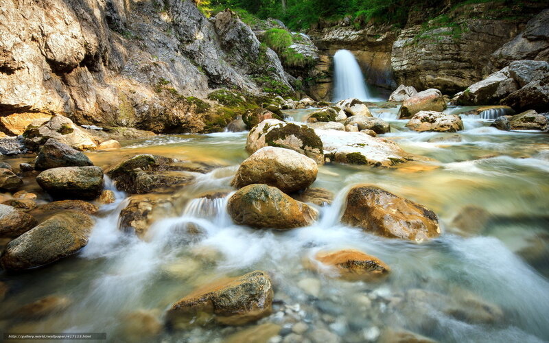 Stream with Waterfall — Brown
