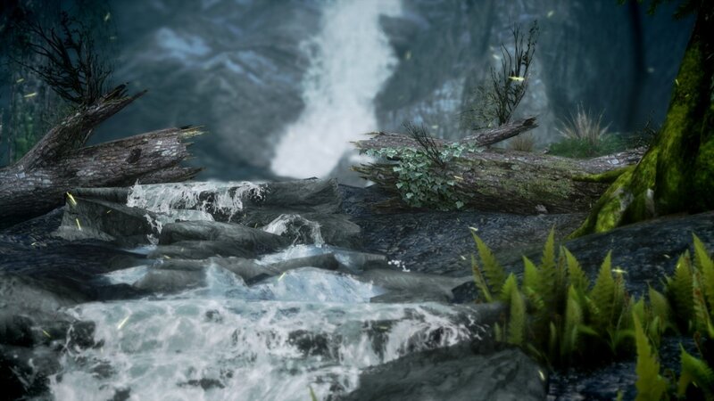 Stream with Waterfall — Green, Serene, 3d Render