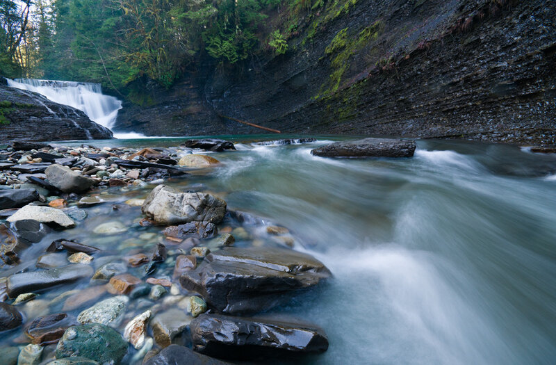 Stream with Waterfall — Green, Serene, Morning