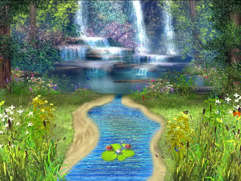 Stream with Waterfall — Green