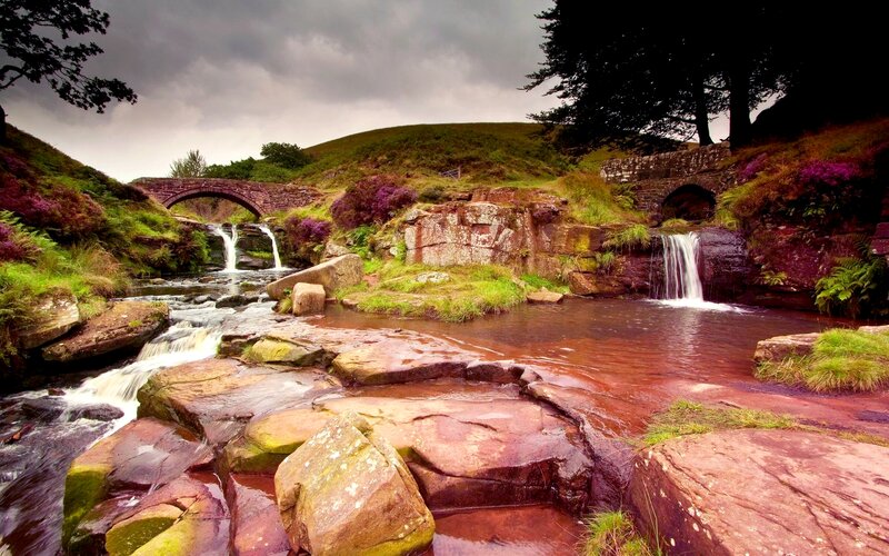 Stream with Waterfalls — Green, Dramatic