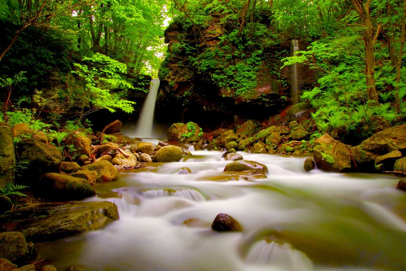 Stream with Waterfalls — Green, Serene, Afternoon