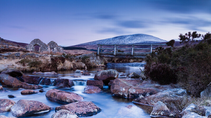 Stream with Wooden Bridge — Blue