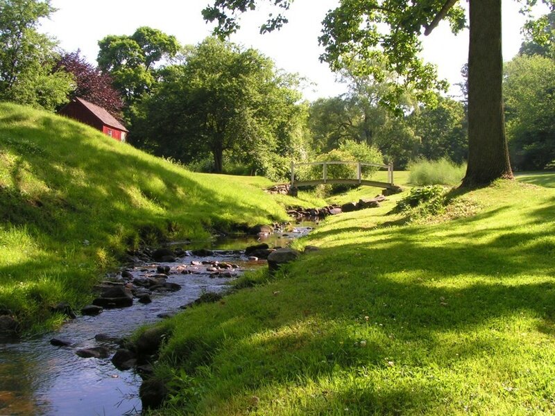 Stream with Wooden Bridge — Green
