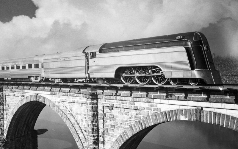 Streamlined train on a bridge
