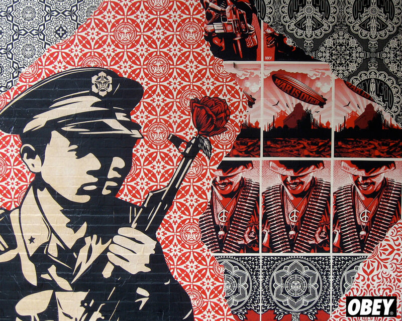street art collage with soldier and rose