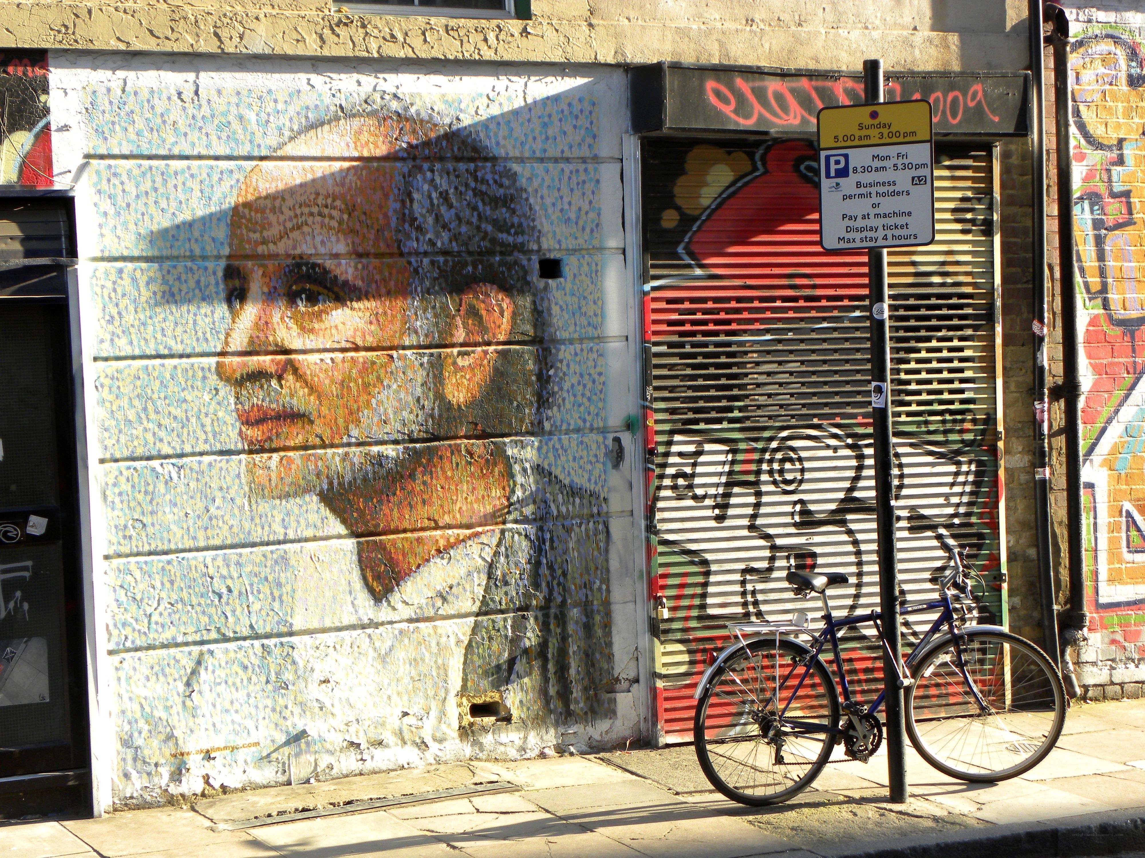 Street art mural and bicycle