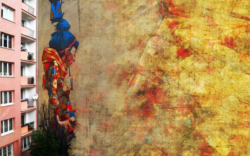 Street art mural of woman