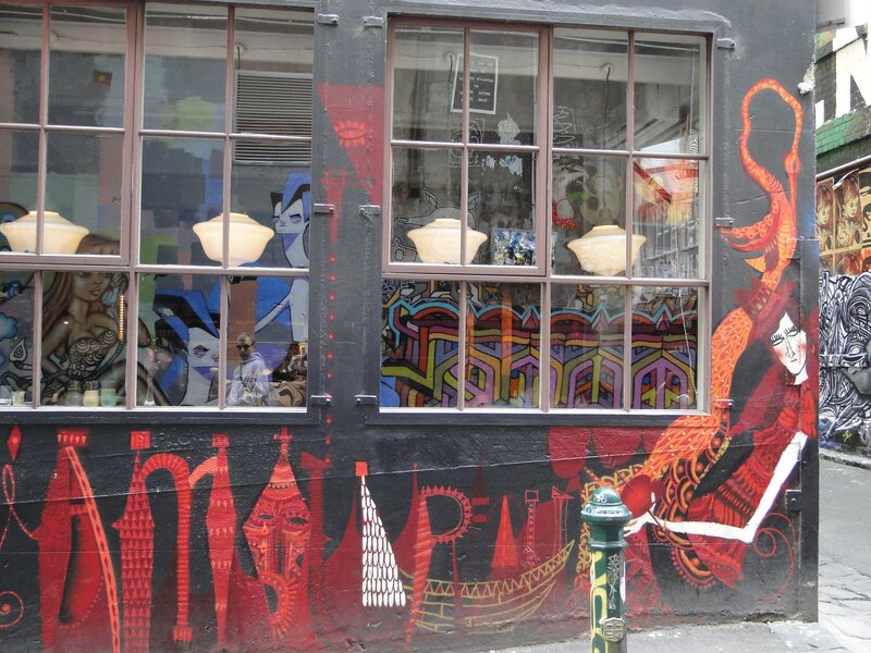 Street art mural on building facade